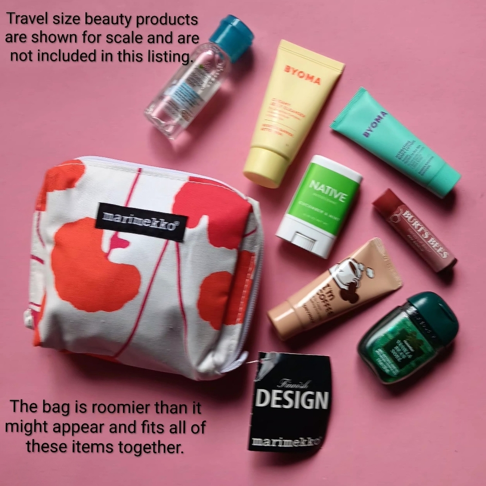 NWT Marimekko "Poimulehti" Orange Floral Mini Cosnetic Toiletry Travel Bag - Picture 3 of 7